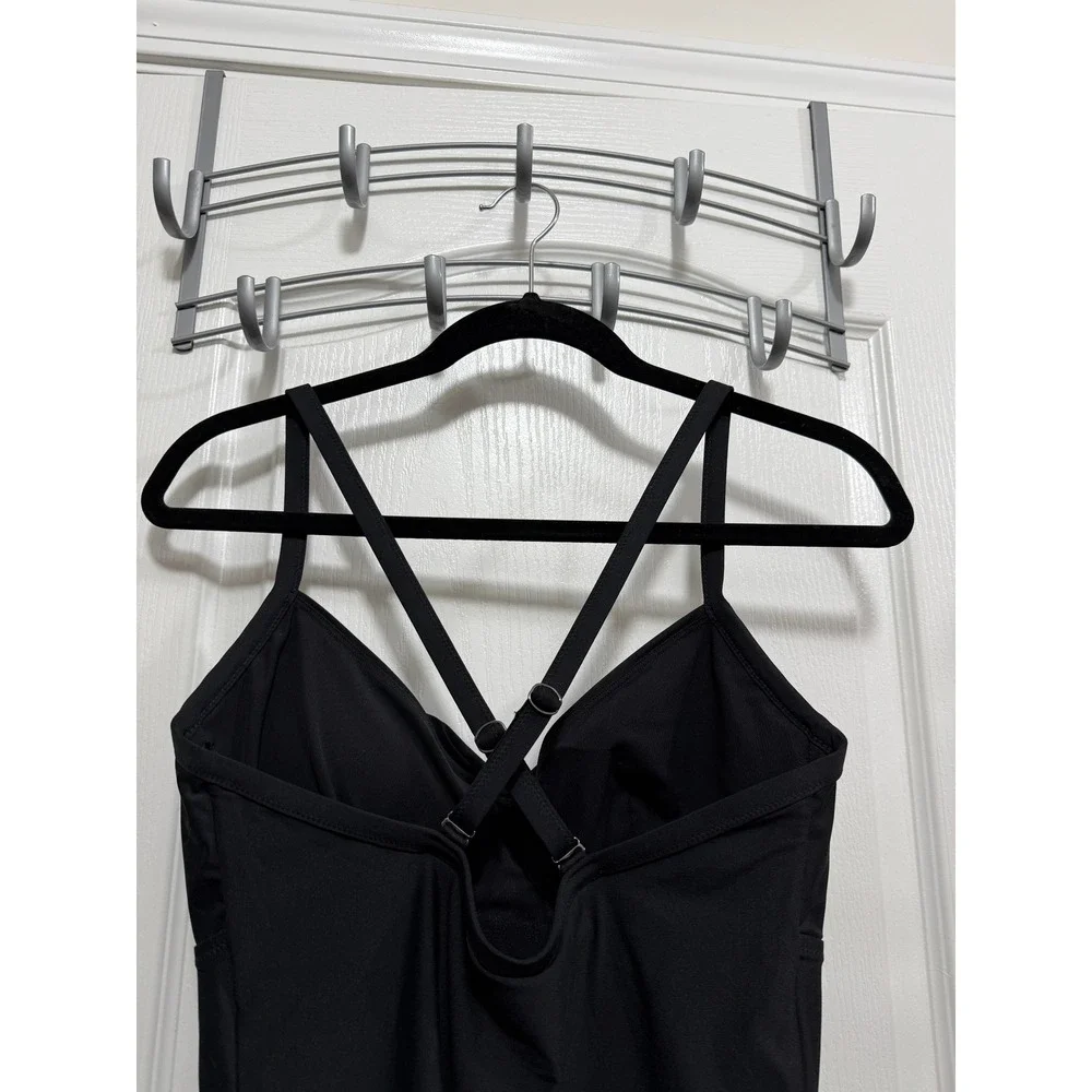 Athleta Black Twist Front Underwire Tankini Swim Top 34D/DD Adjustable Straps M